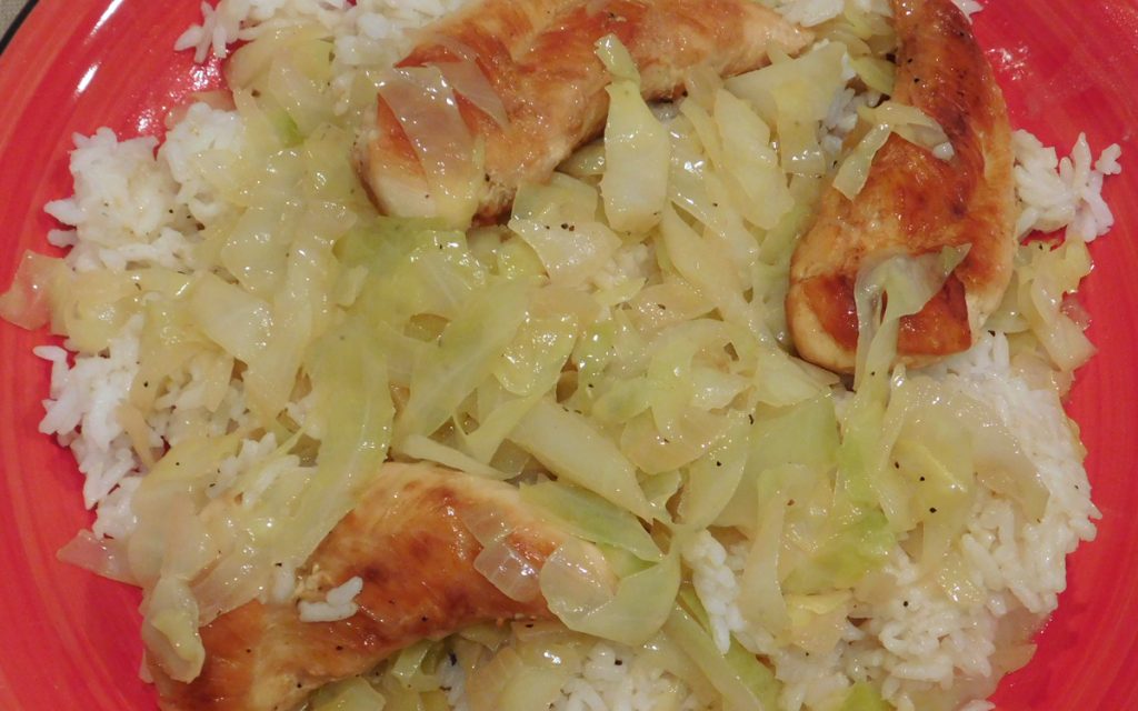 one pan chicken and cabbage in coconut milk - THE COOKING PINAY with rice