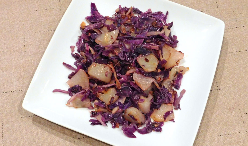 buttered red cabbage and potatoes